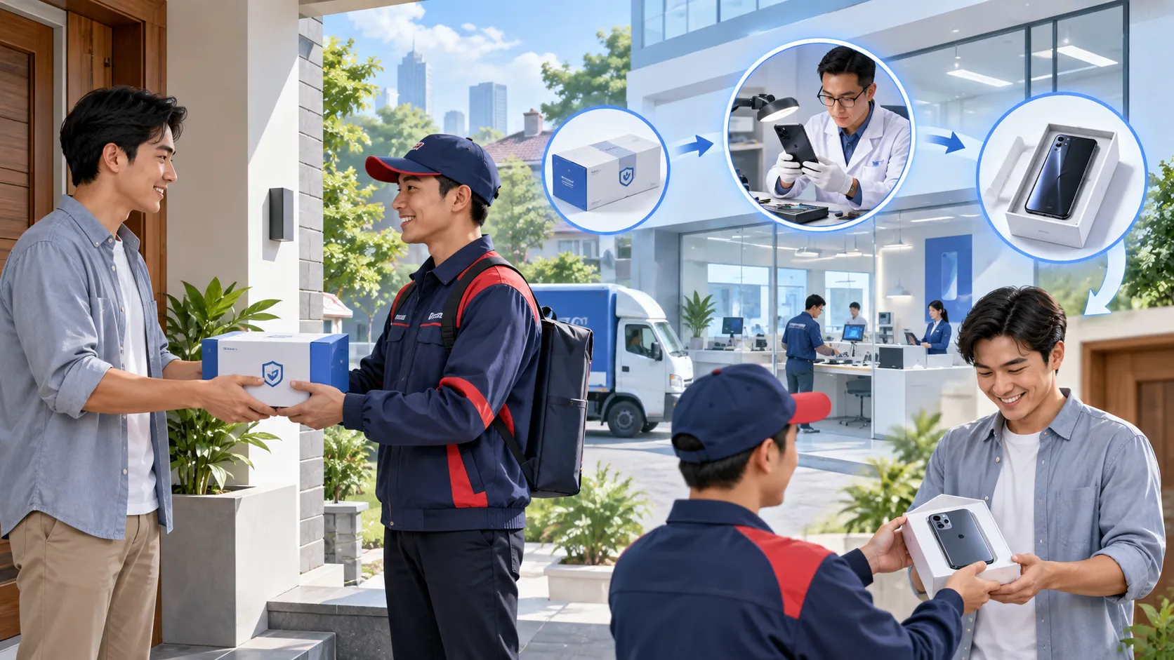 Ilustrasi layanan penjemputan HP Samsung ke service center resmi